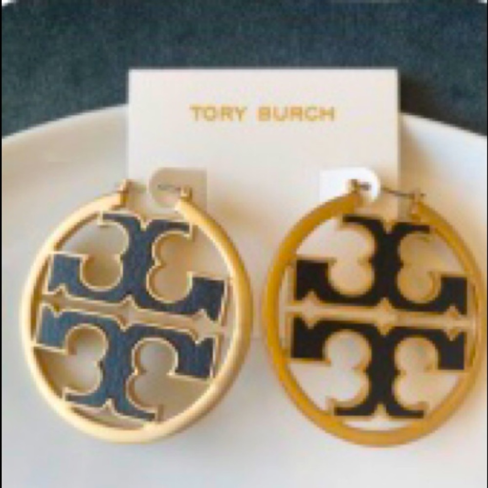 Tory Burch Logo Hoop Gold Earrings